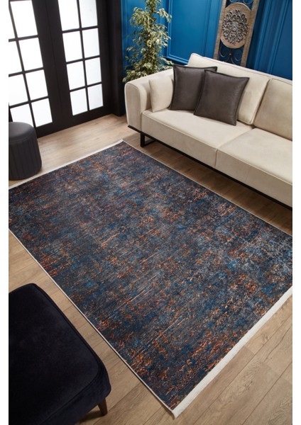 Sircan Mavi Modern Etnik Desenli Makinada Yıkanabilir Hav Toz Vermez Leke Tutmayan Kaymaz Taban Dijital Makine Baskı Salon Yolluk Mutfak Halı modelleri