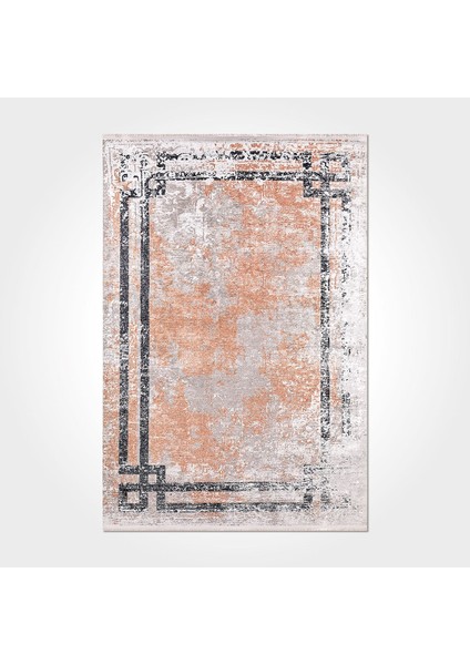 Isabelle Çerçeveli Turuncu Polyester Dikdörtgen Modern Desenli Pamuk Makinada Yıkanabilir Hav Toz Vermez Leke Tutmayan Kaymaz Taban Dijital Makine Baskı Salon Yolluk Mutfak Halı