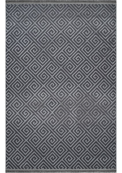 Antrasit Geometrik Etnik Modern Desenli Hav Vermeyen Leke Tutmayan Kolay Temizlenen Yumuşak Makine Salon Yolluk Mutfak Halı