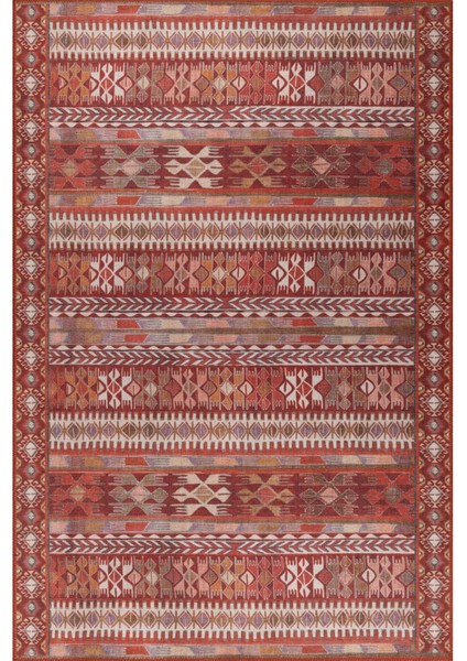 Norwich Klasik Kırmızı Polyester Dikdörtgen Modern Desenli Pamuk Makinada Yıkanabilir Hav Toz Vermez Leke Tutmayan Kaymaz Taban Dijital Makine Baskı Salon Yolluk Mutfak Halı