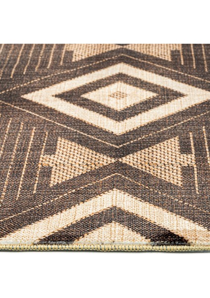 Pratap Kahverengi Geometrik Etnik Modern Desenli Kadife Makinada Yıkanabilir Hav Toz Vermez Leke Tutmayan Kaymaz Taban Dijital Makine Baskı Salon Yolluk Mutfak Halı modelleri
