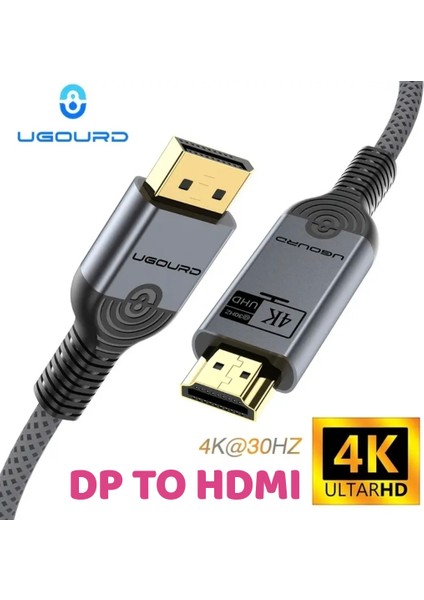 1-Metre Displayport To HDMI Çevirici Kablo 4K Dp To HDMI Kablo Ce Lisanslı Hasır Orgülü Sağlam Kablo Orjinal