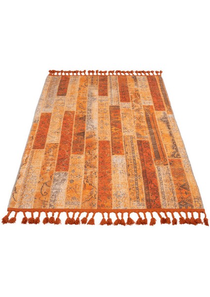 Bohinj Patchwork Turuncu Pamuk Kare Modern Desenli Pamuk Makinada Yıkanabilir Hav Toz Vermez Leke Tutmayan Kaymaz Taban Dijital Makine Baskı Salon Yolluk Mutfak Halı fiyatları