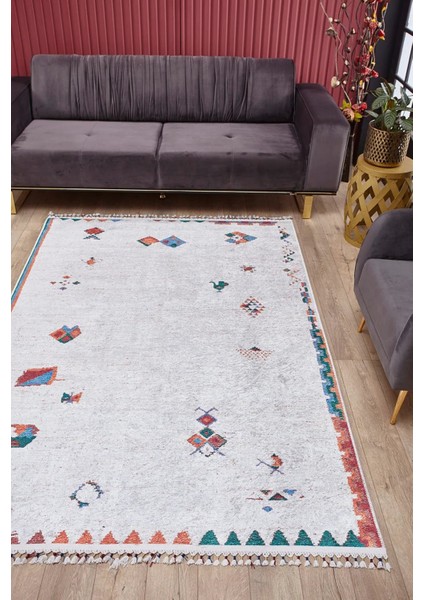 Miroslawiec Krem Modern Etnik Desenli Makinada Yıkanabilir Hav Toz Vermez Leke Tutmayan Kaymaz Taban Dijital Makine Baskı Salon Yolluk Mutfak Halı modelleri