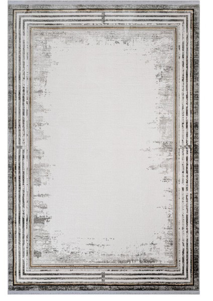 Lavonne Çerçeveli Gri Akrilik Dikdörtgen Modern Desenli Akrilik Hav Vermeyen Leke Tutmayan Kolay Temizlenen Yumuşak Makine Salon Yolluk Mutfak Halı