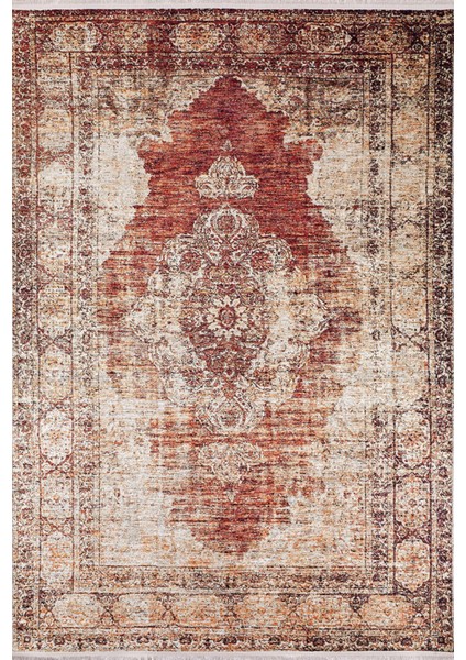 Nazarovo Kahverengi Eskitme Etnik Modern Desenli Makinada Yıkanabilir Hav Toz Vermez Leke Tutmayan Kaymaz Taban Dijital Makine Baskı Salon Yolluk Mutfak Halı