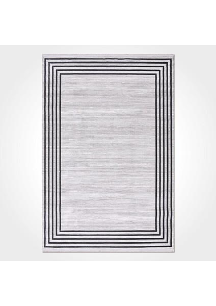 Brynn Gri Çerçeveli Etnik Modern Desenli Poliproplen Hav Vermeyen Leke Tutmayan Kolay Temizlenen Yumuşak Makine Salon Yolluk Mutfak Halı