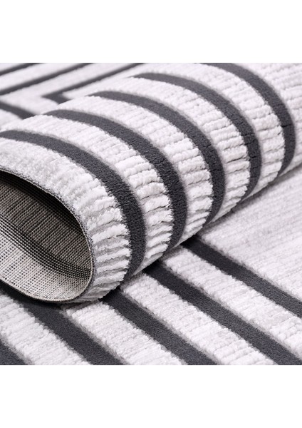 Brynn Gri Çerçeveli Etnik Modern Desenli Poliproplen Hav Vermeyen Leke Tutmayan Kolay Temizlenen Yumuşak Makine Salon Yolluk Mutfak Halı indirimleri