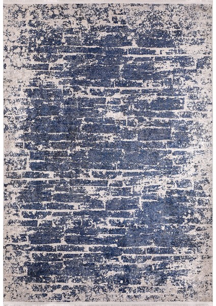 Lesosibirsk Lacivert Modern Etnik Desenli Makinada Yıkanabilir Hav Toz Vermez Leke Tutmayan Kaymaz Taban Dijital Makine Baskı Salon Yolluk Mutfak Halı