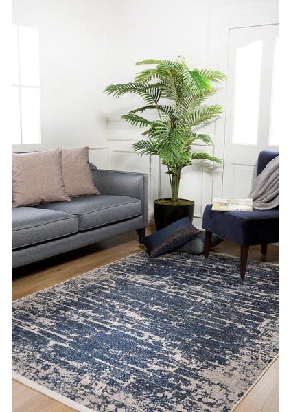 Lesosibirsk Lacivert Modern Etnik Desenli Makinada Yıkanabilir Hav Toz Vermez Leke Tutmayan Kaymaz Taban Dijital Makine Baskı Salon Yolluk Mutfak Halı indirimleri