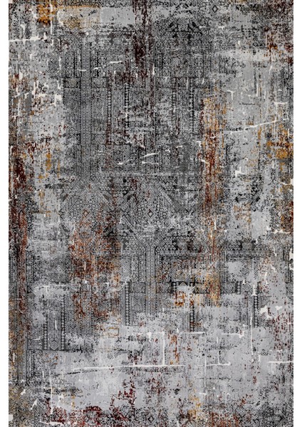 Gri Modern Etnik Desenli Pamuk Makinada Yıkanabilir Hav Toz Vermez Leke Tutmayan Kaymaz Taban Dijital Makine Baskı Salon Yolluk Mutfak Halı