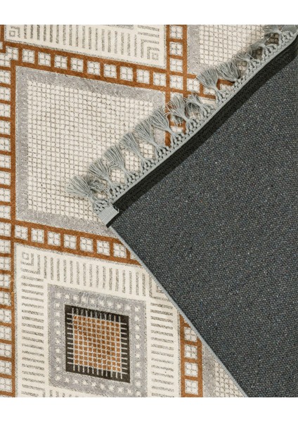 Prabhakar Krem Geometrik Etnik Modern Desenli Bambu Makinada Yıkanabilir Hav Toz Vermez Leke Tutmayan Kaymaz Taban Dijital Makine Baskı Salon Yolluk Mutfak Halı fırsatları