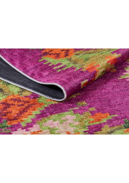 Uhta Pembe Çiçekli Etnik Modern Desenli Makinada Yıkanabilir Hav Toz Vermez Leke Tutmayan Kaymaz Taban Dijital Makine Baskı Salon Yolluk Mutfak Halı fırsatları