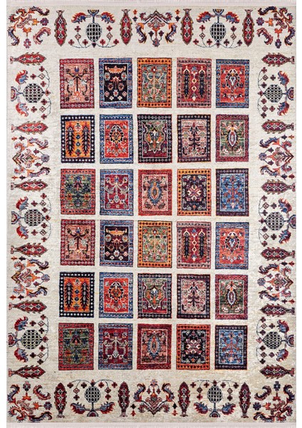 Yukon Bej Patchwork Etnik Modern Desenli Makinada Yıkanabilir Hav Toz Vermez Leke Tutmayan Kaymaz Taban Dijital Makine Baskı Salon Yolluk Mutfak Halı