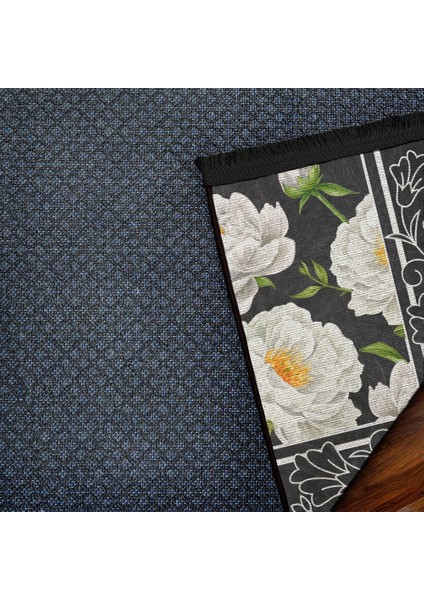Çiçekli Siyah Pamuk Dikdörtgen Modern Desenli Pamuk Makinada Yıkanabilir Hav Toz Vermez Leke Tutmayan Kaymaz Taban Dijital Makine Baskı Salon Yolluk Mutfak Halı indirimleri