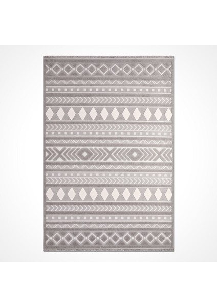 Bailey Gri Geometrik Etnik Modern Desenli Hav Vermeyen Leke Tutmayan Kolay Temizlenen Yumuşak Makine Salon Yolluk Mutfak Halı