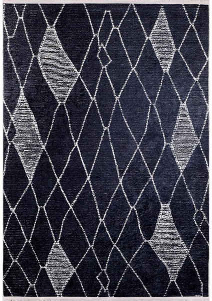 Glazov Siyah Geometrik Etnik Modern Desenli Makinada Yıkanabilir Hav Toz Vermez Leke Tutmayan Kaymaz Taban Dijital Makine Baskı Salon Yolluk Mutfak Halı