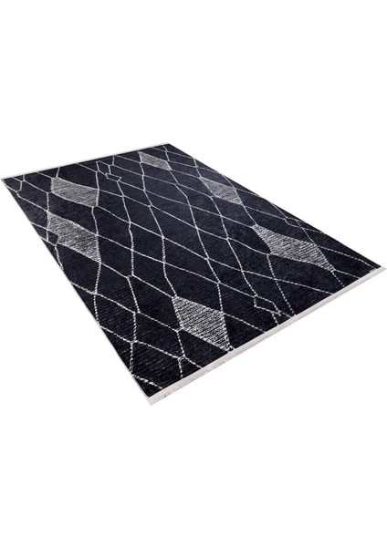 Glazov Siyah Geometrik Etnik Modern Desenli Makinada Yıkanabilir Hav Toz Vermez Leke Tutmayan Kaymaz Taban Dijital Makine Baskı Salon Yolluk Mutfak Halı fiyatları