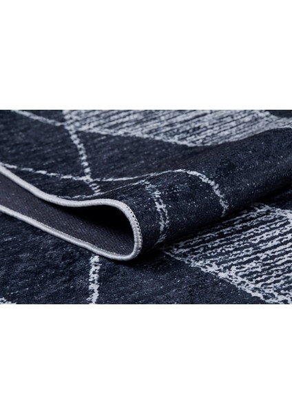 Glazov Siyah Geometrik Etnik Modern Desenli Makinada Yıkanabilir Hav Toz Vermez Leke Tutmayan Kaymaz Taban Dijital Makine Baskı Salon Yolluk Mutfak Halı modelleri