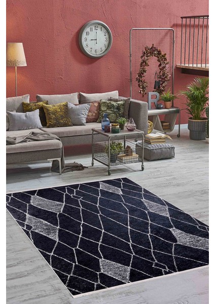 Glazov Siyah Geometrik Etnik Modern Desenli Makinada Yıkanabilir Hav Toz Vermez Leke Tutmayan Kaymaz Taban Dijital Makine Baskı Salon Yolluk Mutfak Halı indirimleri