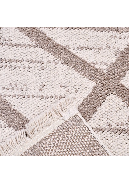 Keylana Bej Geometrik Etnik Modern Desenli Poliproplen Hav Vermeyen Leke Tutmayan Kolay Temizlenen Yumuşak Makine Salon Yolluk Mutfak Halı