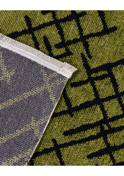 Harmony Yeşil Geometrik Etnik Modern Desenli Pamuk Hav Vermeyen Leke Tutmayan Kolay Temizlenen Yumuşak Makine Salon Yolluk Mutfak Halı fırsatları
