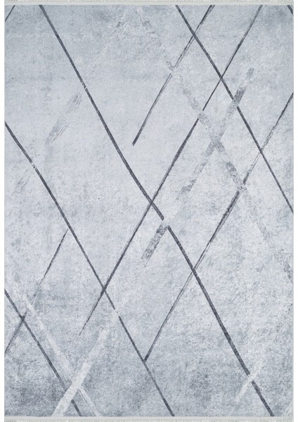 Mahabad Gri Çizgili Etnik Modern Desenli Makinada Yıkanabilir Hav Toz Vermez Leke Tutmayan Kaymaz Taban Dijital Makine Baskı Salon Yolluk Mutfak Halı