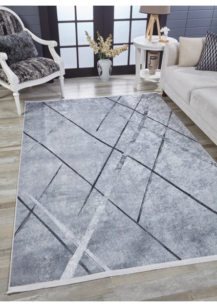 Mahabad Gri Çizgili Etnik Modern Desenli Makinada Yıkanabilir Hav Toz Vermez Leke Tutmayan Kaymaz Taban Dijital Makine Baskı Salon Yolluk Mutfak Halı modelleri