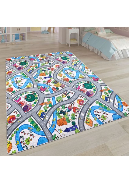 Sidney Çocuk Gri Polyester Dikdörtgen Modern Desenli Pamuk Makinada Yıkanabilir Hav Toz Vermez Leke Tutmayan Kaymaz Taban Dijital Makine Baskı Salon Yolluk Mutfak Halı fiyatları