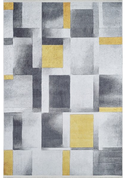 Cantonment Sarı Modern Etnik Desenli Makinada Yıkanabilir Hav Toz Vermez Leke Tutmayan Kaymaz Taban Dijital Makine Baskı Salon Yolluk Mutfak Halı