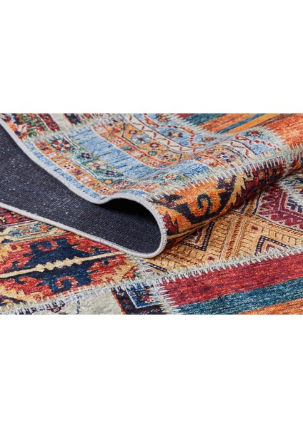 Charlottetown Turuncu Patchwork Etnik Modern Desenli Makinada Yıkanabilir Hav Toz Vermez Leke Tutmayan Kaymaz Taban Dijital Makine Baskı Salon Yolluk Mutfak Halı modelleri