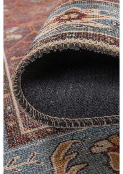 Kilifi Çerçeveli Mavi Polyester Dikdörtgen Modern Desenli Pamuk Makinada Yıkanabilir Hav Toz Vermez Leke Tutmayan Kaymaz Taban Dijital Makine Baskı Salon Yolluk Mutfak Halı indirimleri