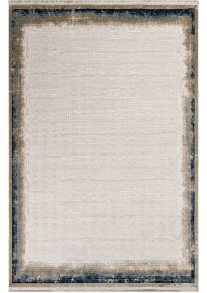 Damoh Çerçeveli Krem Akrilik Dikdörtgen Modern Desenli Akrilik Hav Vermeyen Leke Tutmayan Kolay Temizlenen Yumuşak Makine Salon Yolluk Mutfak Halı