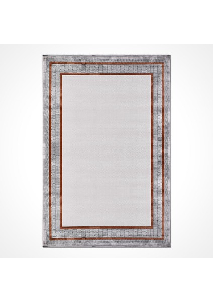 Julia Gri Çerçeveli Etnik Modern Desenli Örgü Hav Vermeyen Leke Tutmayan Kolay Temizlenen Yumuşak Makine Salon Yolluk Mutfak Halı