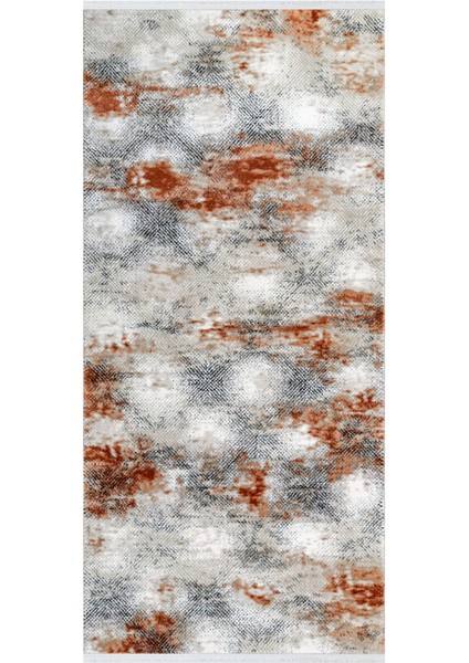 Cowaramup Modern Turuncu Akrilik Kare Modern Desenli Akrilik Hav Vermeyen Leke Tutmayan Kolay Temizlenen Yumuşak Makine Salon Yolluk Mutfak Halı