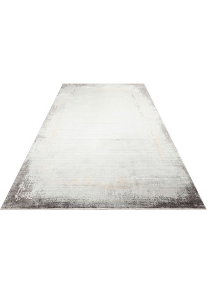 Çerçeveli Gri Viskon Dikdörtgen Modern Desenli Akrilik Hav Vermeyen Leke Tutmayan Kolay Temizlenen Yumuşak Makine Salon Yolluk Mutfak Halı