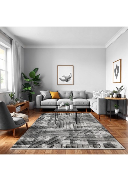 Geometrik Gri Pamuk Dikdörtgen Modern Desenli Pamuk Makinada Yıkanabilir Hav Toz Vermez Leke Tutmayan Kaymaz Taban Dijital Makine Baskı Salon Yolluk Mutfak Halı modelleri