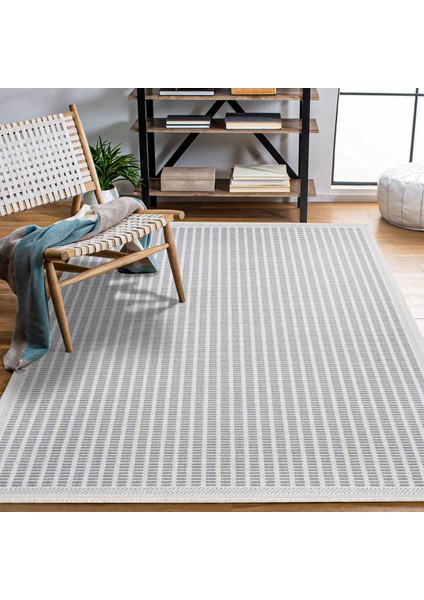 Çizgili Gri Pamuk Dikdörtgen Modern Desenli Pamuk Makinada Yıkanabilir Hav Toz Vermez Leke Tutmayan Kaymaz Taban Dijital Makine Baskı Salon Yolluk Mutfak Halı fırsatları