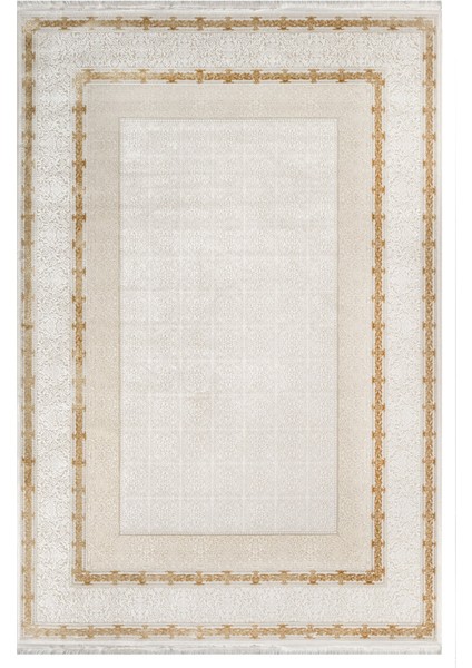 Pali Çerçeveli Krem Akrilik Dikdörtgen Modern Desenli Akrilik Hav Vermeyen Leke Tutmayan Kolay Temizlenen Yumuşak Makine Salon Yolluk Mutfak Halı