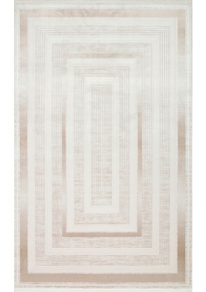 Ogooué Çerçeveli Bej Viskon Dikdörtgen Modern Desenli Akrilik Hav Vermeyen Leke Tutmayan Kolay Temizlenen Yumuşak Makine Salon Yolluk Mutfak Halı