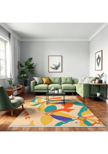 Figürlü Turuncu Pamuk Dikdörtgen Modern Desenli Pamuk Makinada Yıkanabilir Hav Toz Vermez Leke Tutmayan Kaymaz Taban Dijital Makine Baskı Salon Yolluk Mutfak Halı modelleri