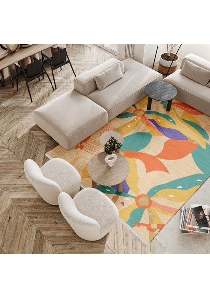 Figürlü Turuncu Pamuk Dikdörtgen Modern Desenli Pamuk Makinada Yıkanabilir Hav Toz Vermez Leke Tutmayan Kaymaz Taban Dijital Makine Baskı Salon Yolluk Mutfak Halı fırsatları