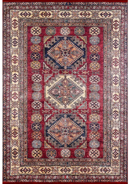 Novotroitsk Kırmızı Modern Etnik Desenli Makinada Yıkanabilir Hav Toz Vermez Leke Tutmayan Kaymaz Taban Dijital Makine Baskı Salon Yolluk Mutfak Halı