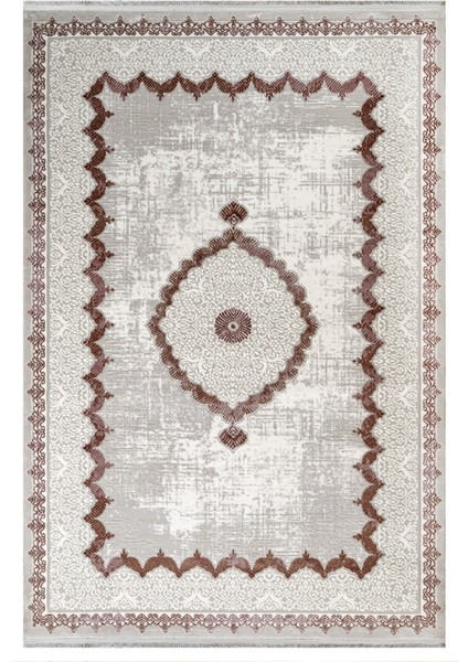 Tumut Çerçeveli Gri Akrilik Dikdörtgen Modern Desenli Akrilik Hav Vermeyen Leke Tutmayan Kolay Temizlenen Yumuşak Makine Salon Yolluk Mutfak Halı