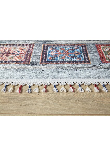 Kowary Gri Göbekli Etnik Modern Desenli Pamuk Makinada Yıkanabilir Hav Toz Vermez Leke Tutmayan Kaymaz Taban Dijital Makine Baskı Salon Yolluk Mutfak Halı modelleri