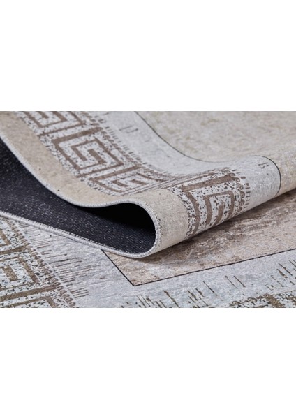 Petropavlovsk Bej Çerçeveli Etnik Modern Desenli Makinada Yıkanabilir Hav Toz Vermez Leke Tutmayan Kaymaz Taban Dijital Makine Baskı Salon Yolluk Mutfak Halı fırsatları