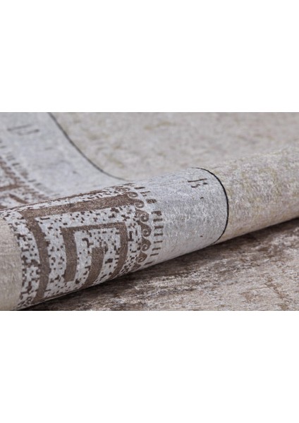 Petropavlovsk Bej Çerçeveli Etnik Modern Desenli Makinada Yıkanabilir Hav Toz Vermez Leke Tutmayan Kaymaz Taban Dijital Makine Baskı Salon Yolluk Mutfak Halı indirimleri