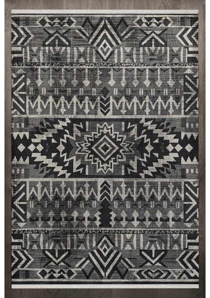 Geometrik Siyah Pamuk Dikdörtgen Modern Desenli Pamuk Makinada Yıkanabilir Hav Toz Vermez Leke Tutmayan Kaymaz Taban Dijital Makine Baskı Salon Yolluk Mutfak Halı