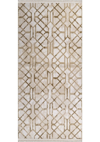 Chikmagalur Geometrik Bej Pamuk Kare Modern Desenli Akrilik Hav Vermeyen Leke Tutmayan Kolay Temizlenen Yumuşak Makine Salon Yolluk Mutfak Halı