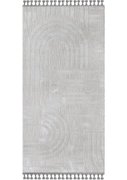Melvino Geometrik Gri Polyester Dikdörtgen Modern Desenli Akrilik Hav Vermeyen Leke Tutmayan Kolay Temizlenen Yumuşak Makine Salon Yolluk Mutfak Halı